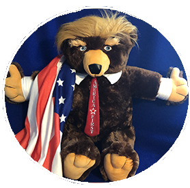 Trumpy Bear 22" with 28" by 30" American Flag blanket cape and zippered neck 