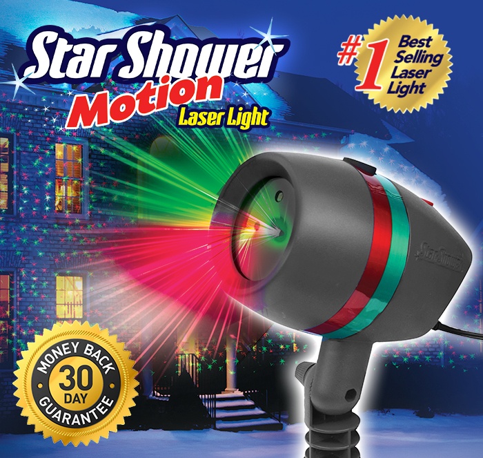 Star Shower Motion Laser Light; #1 best selling laser light; buy 2 or more for spectacular results; 30 day money back guarantee; Star Shower Motion outside home