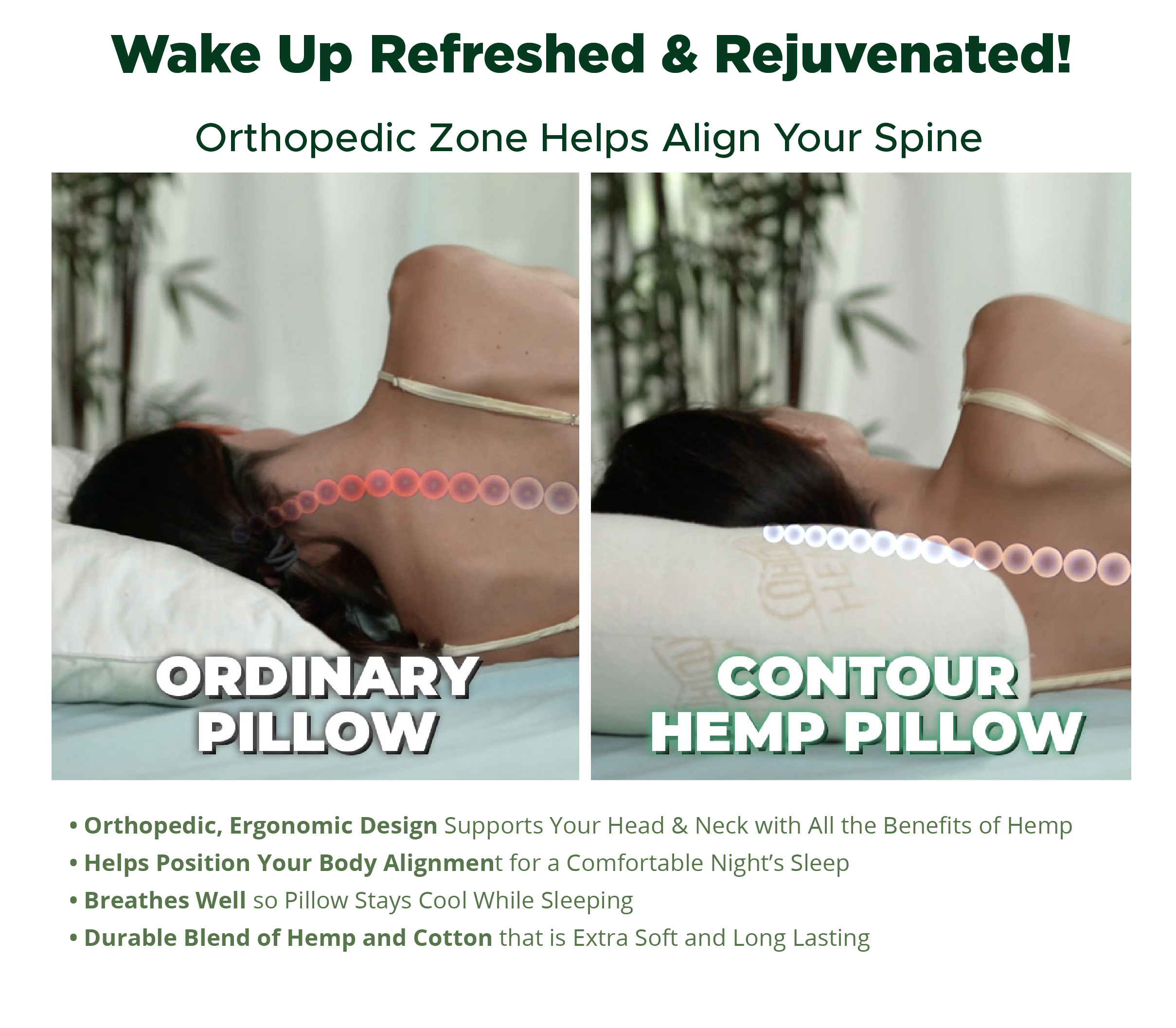 Contour Pillow Helps Align Spine vs. Ordinary Pillows