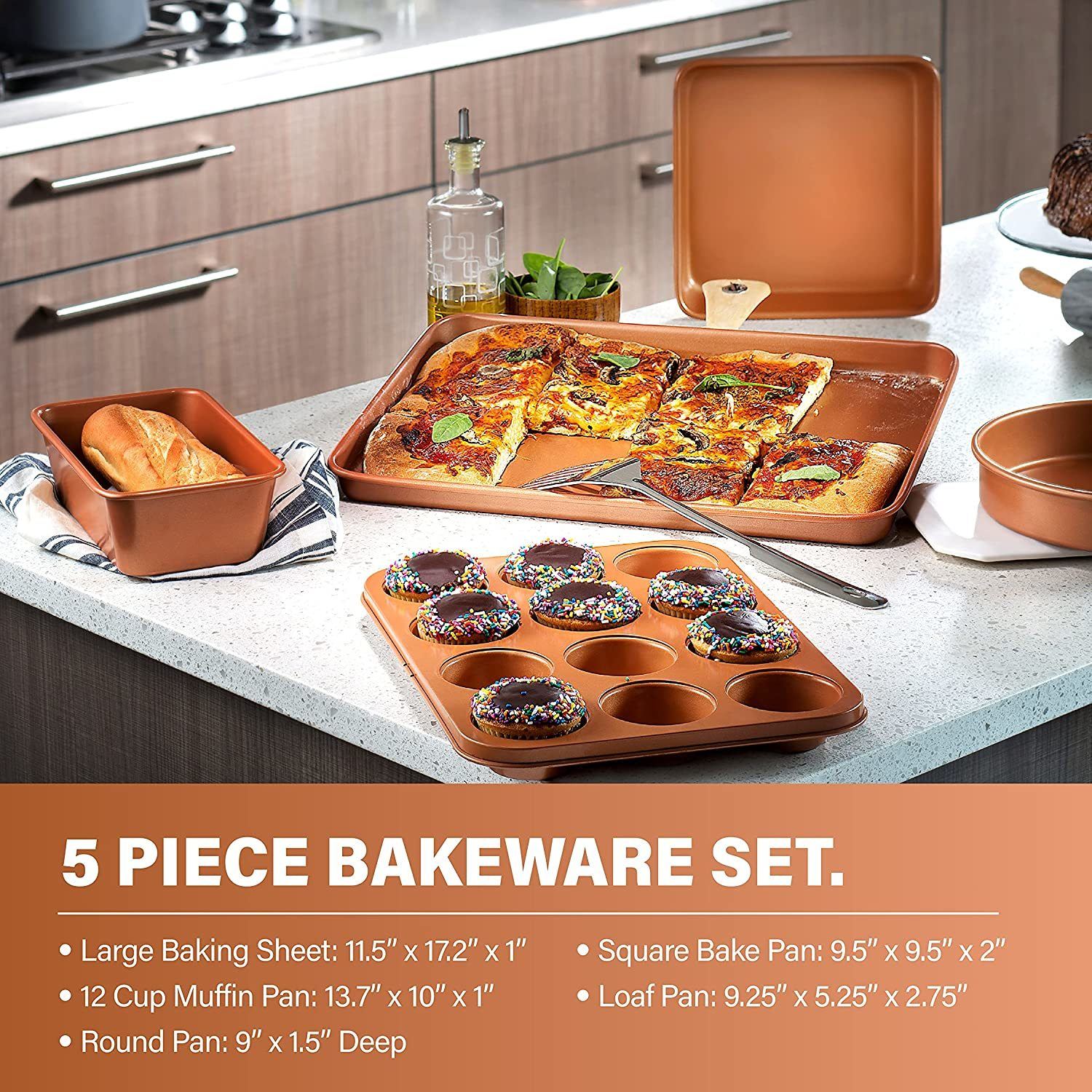 Gotham Steel 10 Piece Hammered Non-Stick Cookware Set - Copper (2304) for  sale online