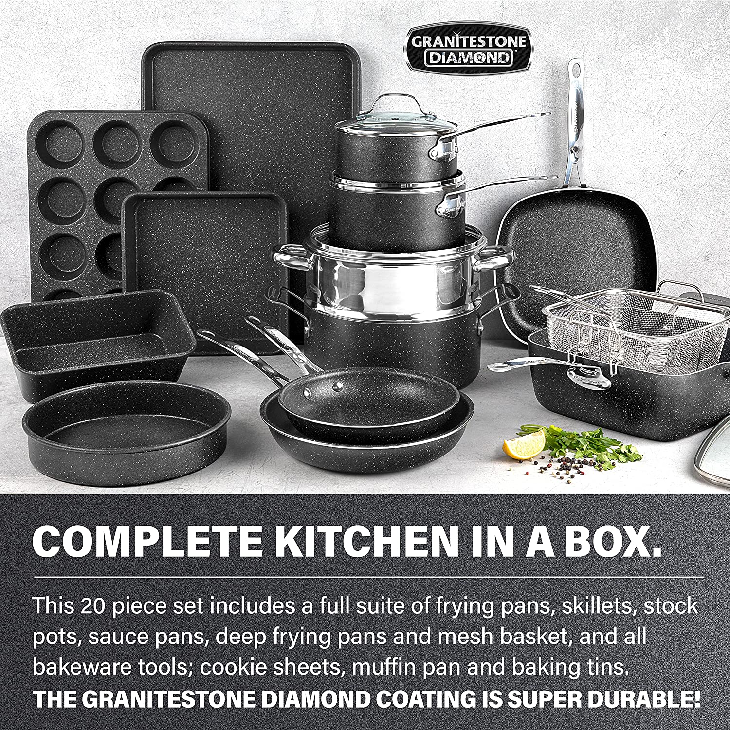 Granite Stone Diamond 5-Piece Non-Stick Cookware Set, Oven Safe, Dishwasher  Safe