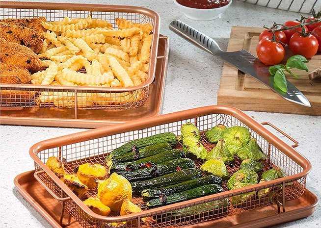 Air Fryer Basket &Tray Set For Oven Crisper Tray Copper Dishwasher