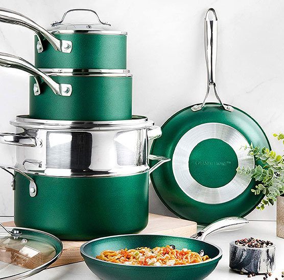 Granitestone Emerald 17 Nonstick Pots and Pans Set, Cookware Set + Knife Set