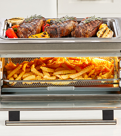 Power Grill 360 variety of cooking methods: air fry, grill, bake, roast, toast & dehydrate.
