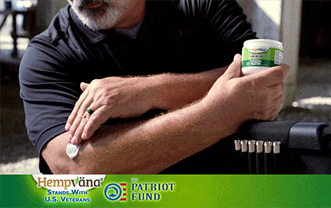 Animation of man rubbing Hempvana Pain Cream on knee 