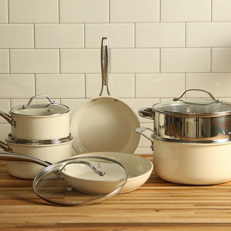 Heritage The Rock Ceramic Zero Cookware Set, Non-Stick, Dishwasher & Oven  Safe,White,10-pc