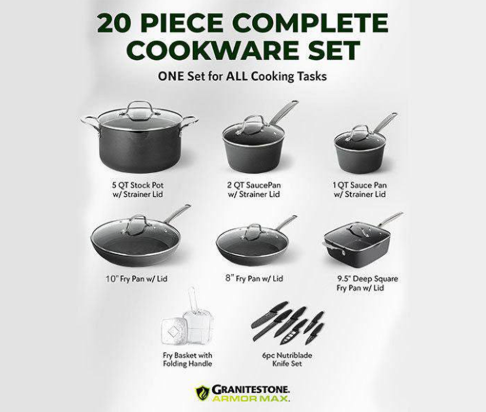  Granitestone Pots and Pans Set with Lids Nonstick 20 Piece  Complete Nonstick Cookware Set + Bakeware Set with Pot Set and Pans for  Cooking, Kitchen Cookware Sets Non-Toxic Oven & Dishwasher