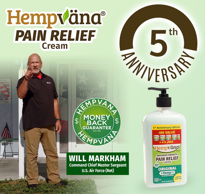 Hempvana pain relief cream - 5th anniversary - money back guarantee