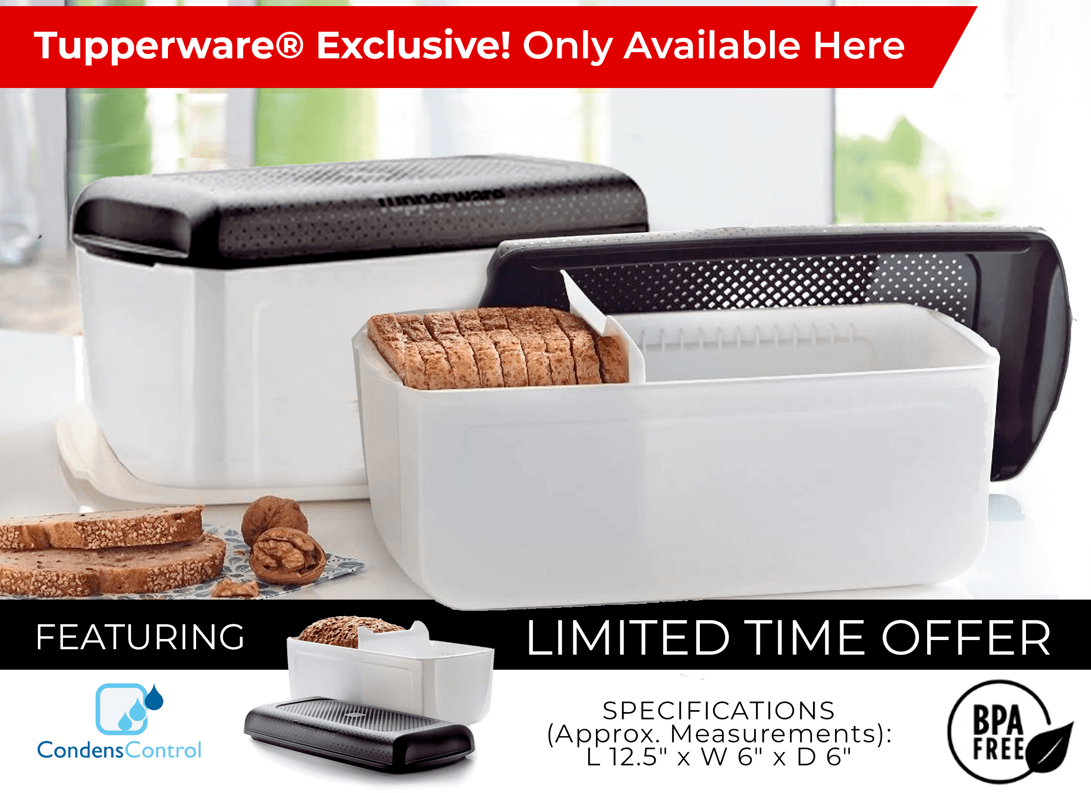 Tupperware Bread Saver- Storage Container & Bread Box for Bread, Pastries,  Bagels & More, CondensControl- Moisture Control Technology, Keeps Bread