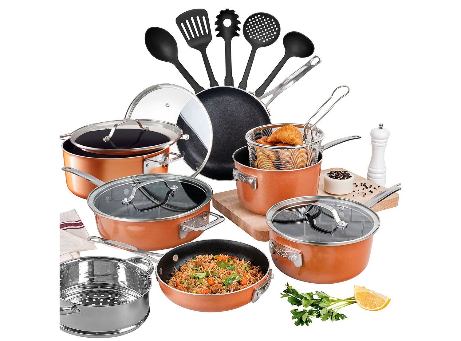 Gotham Steel Stackmaster Pots and Pans Set, 10 Piece Cookware Set,  Stackable Design with Nonstick Cast Texture Coating, Includes Skillets,  Sauce Pans, Stock Pots and Utensils, Dishwasher Safe, Black 
