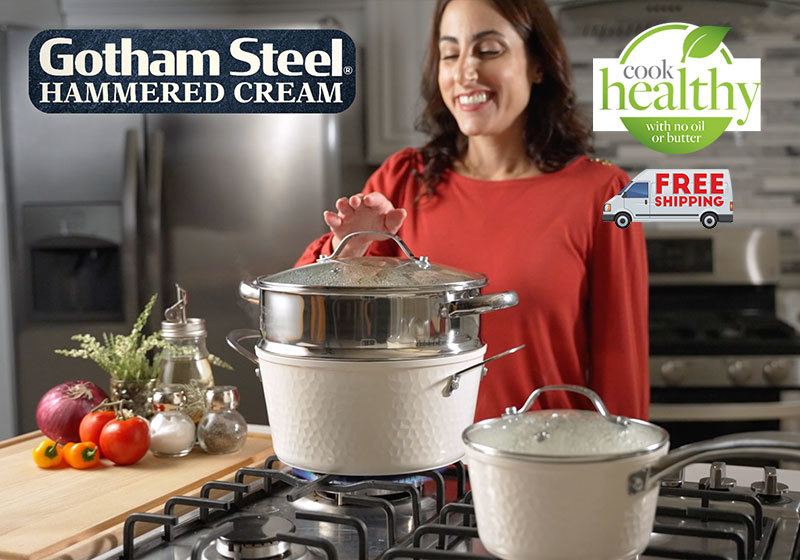 Gotham Steel 15 Piece Hammered Cream Cookware Set