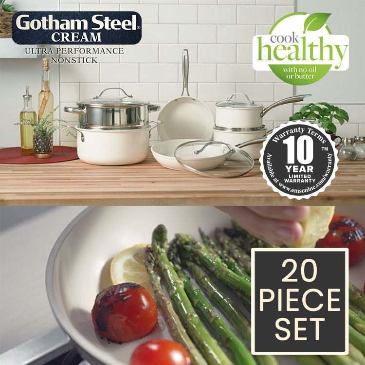 Gotham Steel 20-Piece Aluminum Ti-Ceramic Nonstick Cookware and