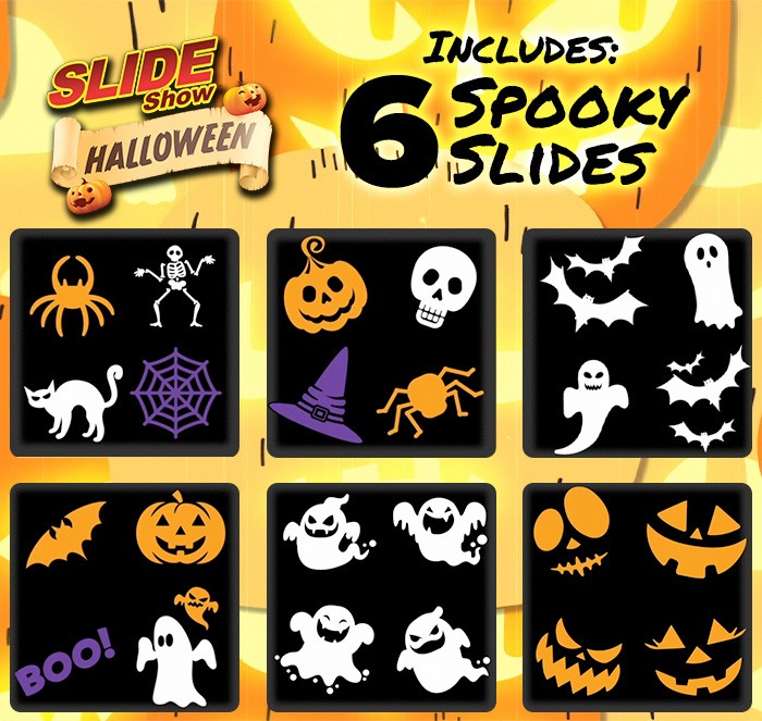 includes 6 spooky slides