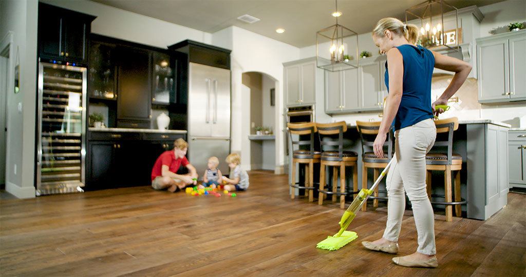 Mopping the kitchen floor with the eMop