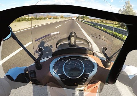 Point of view of motocyclist wearing Battle Vision