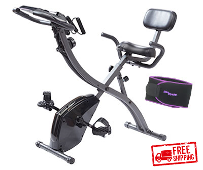 1st of 5 payments; single pay option available after checkout; Slim Cycle bike with Slim Away Belt; Free shipping stamp in corner 